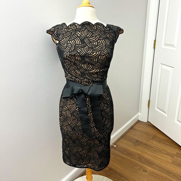 Tadashi Shoji Dresses & Skirts - Tadashi Shoji - Black Lace Scalloped Edge Ribbon Belt Dress Sz 2